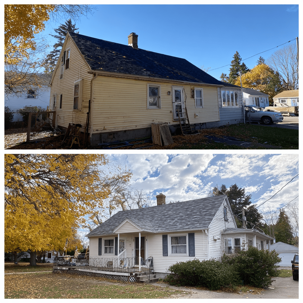 roof replacement before and after